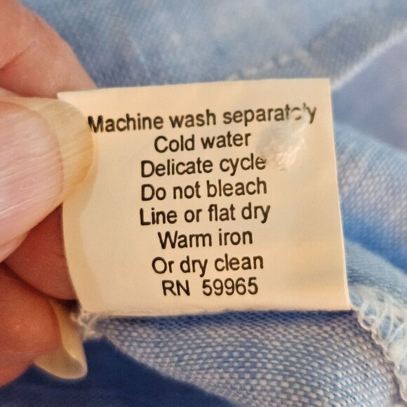 Hiho Blue Linen Sleeveless Tunic Top Small Scalloped V-Neck Coastal Resort - Picture 7 of 8